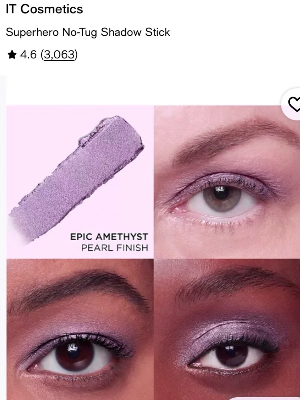 it cosmetics Superhero No-Tug Shadow Stick epic amethyst